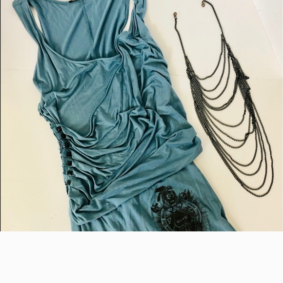 Salvage Removable Chain Ruching Studded Mini Dress. S - Picture 2 of 6